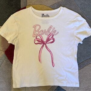 Barbie Pink Bow Graphic T-Shirt XL White Cotton Mattel Coquette Tee